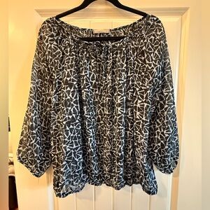 Olivia Moon, Stylish sheer blouse-Light Blue/Black.